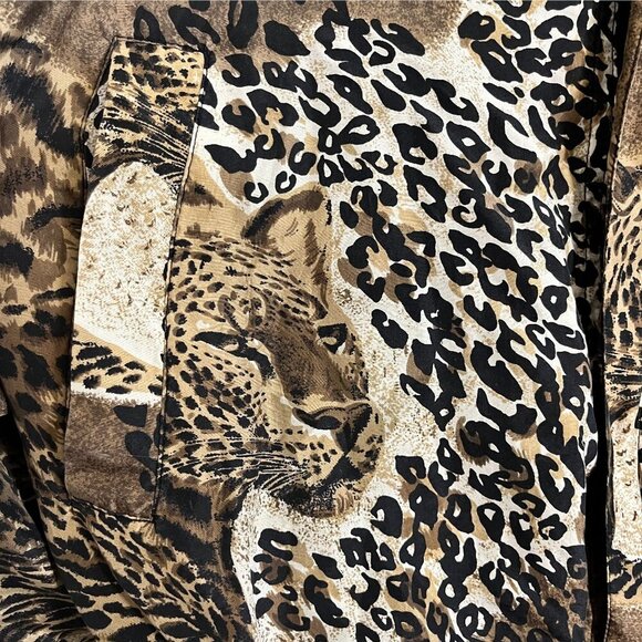 Retro Silk Animal Print M Bomber Jacket Black Leopard Safari Neutral Classic 90s - Picture 4 of 11